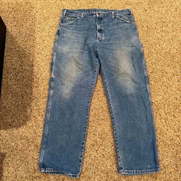 Dickies Carpenter Utility Pocket Workwear Blue Denim Distressed Jeans Sz.38x30 - Picture 3 of 8